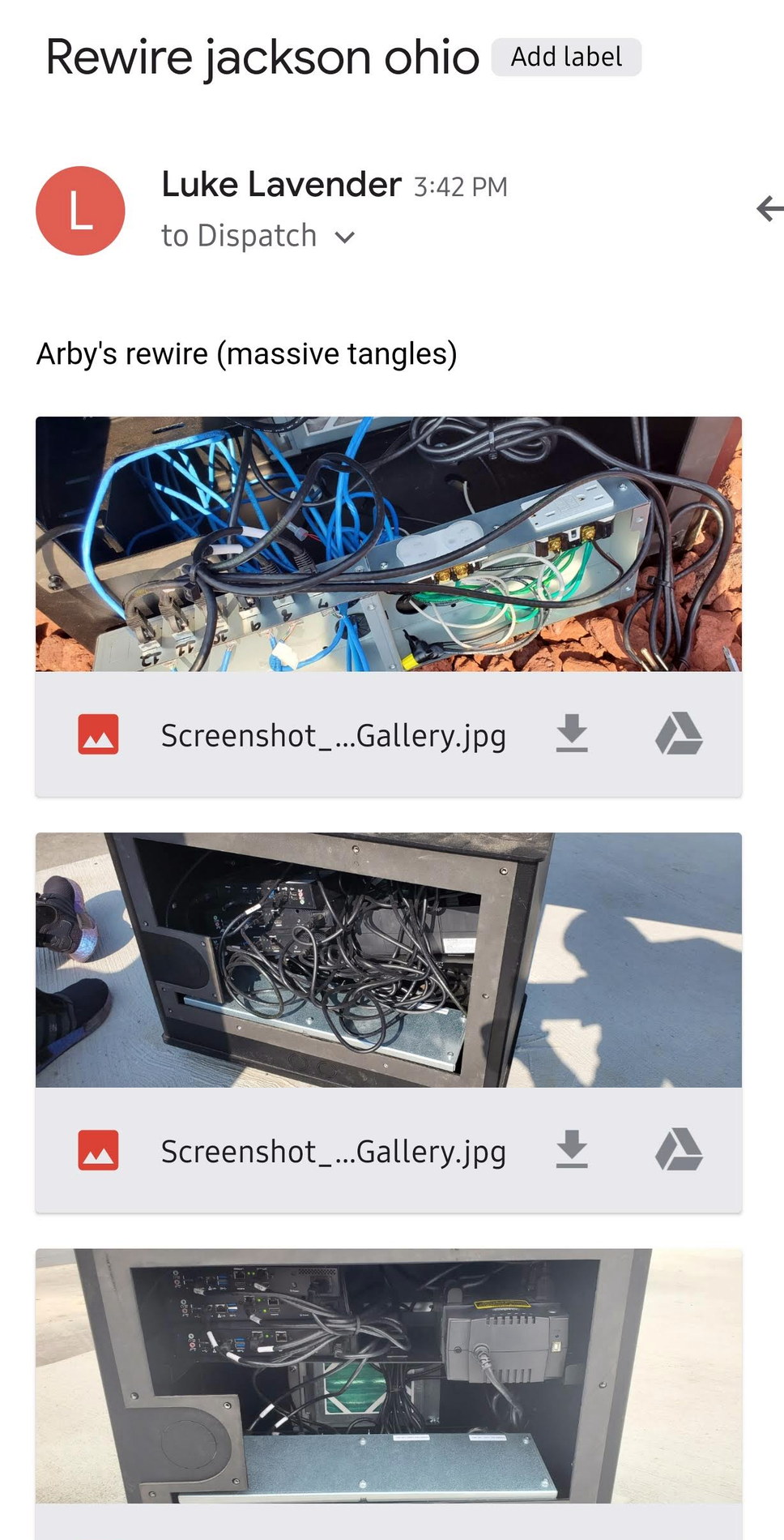 Jackson, Ohio Arby's rewire proof screenshot showing cable cleanup before and after evidence