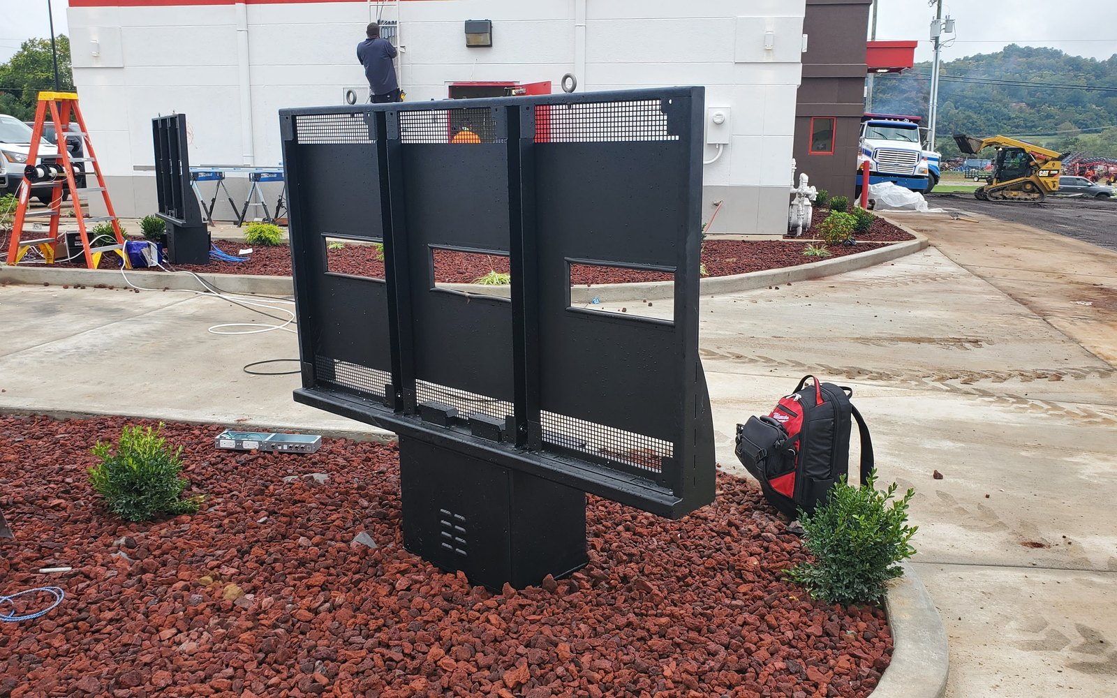 Outdoor drive-thru network installation in progress