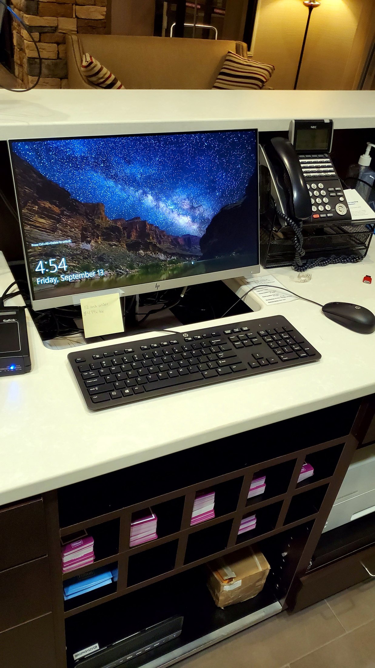 Front desk workstation and phone area during refresh work