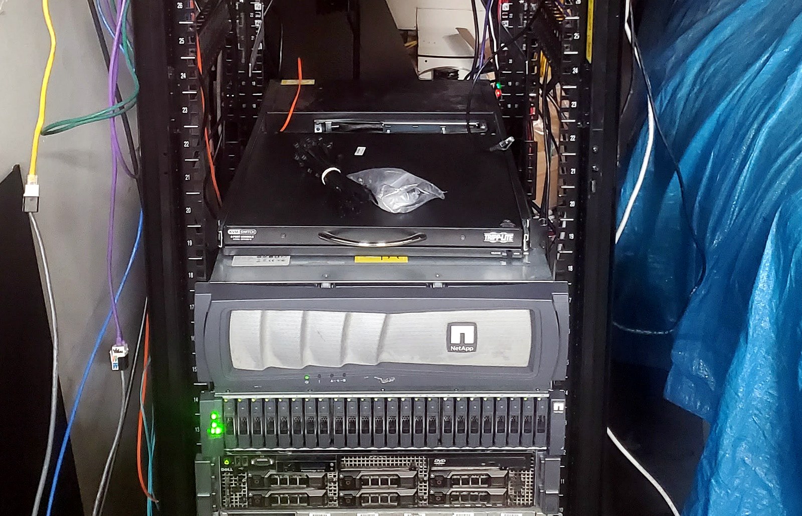 Home lab rack detail with NetApp storage and Dell rack servers