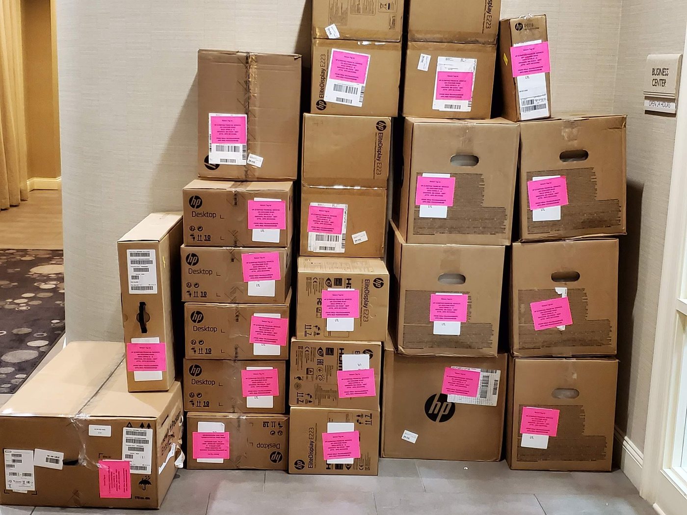 HP equipment boxes staged for field deployment